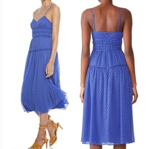 LA Maison‎ Talulah Blue Polka Chiffon Spaghetti Strap A-Line Midi Dress Medium